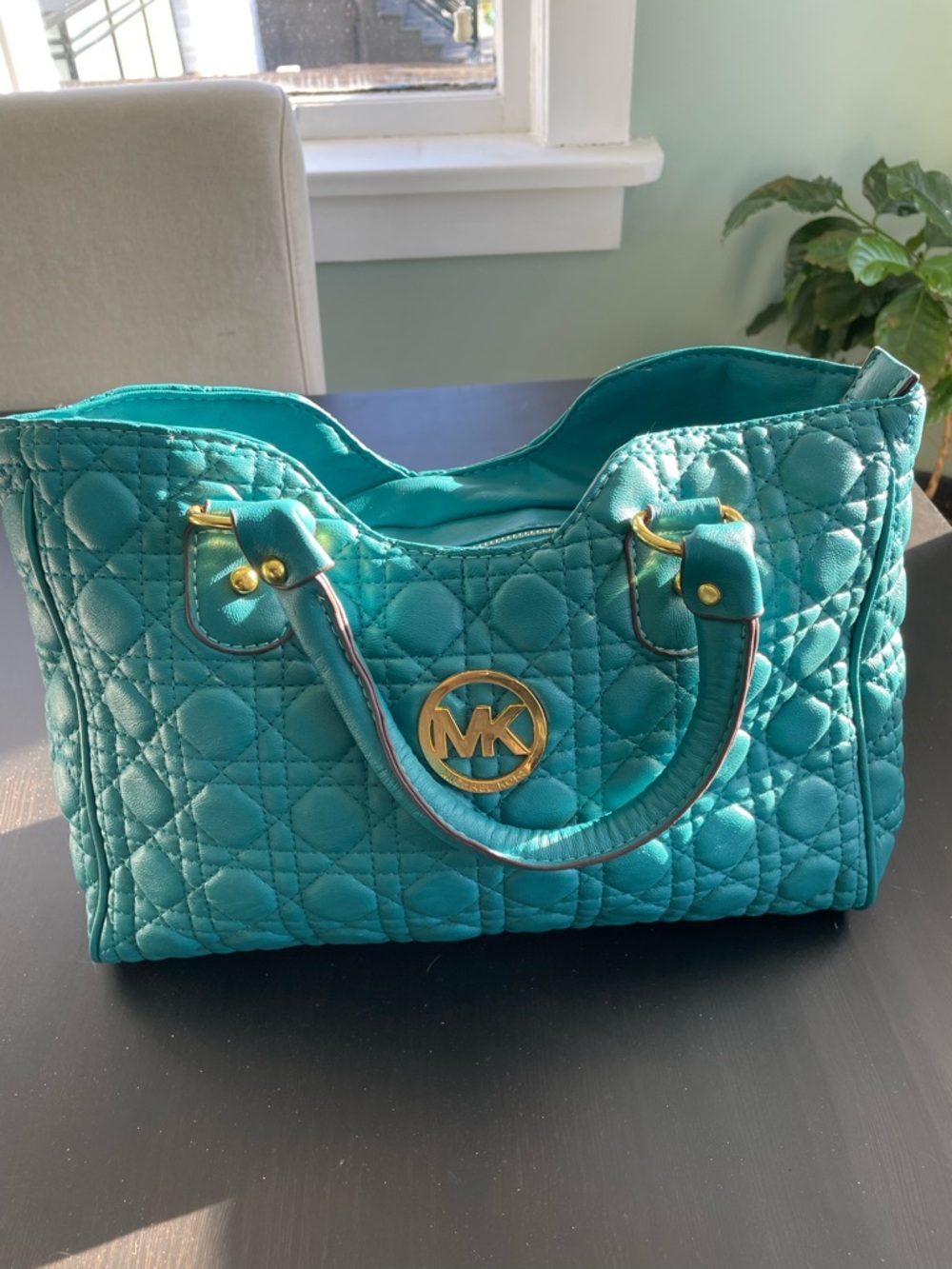 Designer Style Quilted Teal Tote Bag